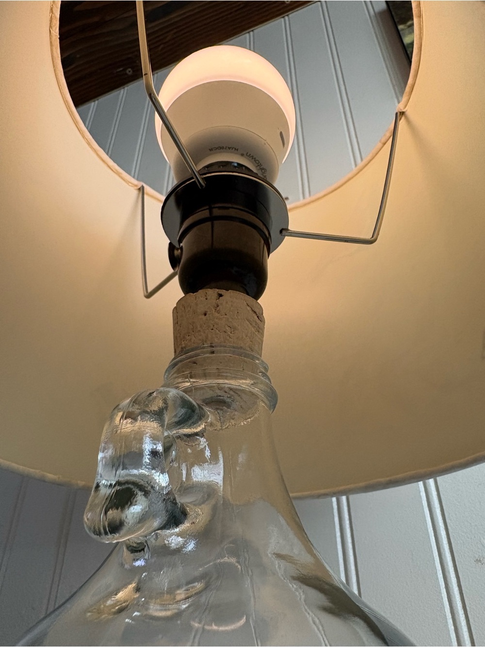 Glass Bottle Jug Table Lamp Birds & Leaves Drum Shade Upcycled Country Farmhouse - Picture 9 of 14